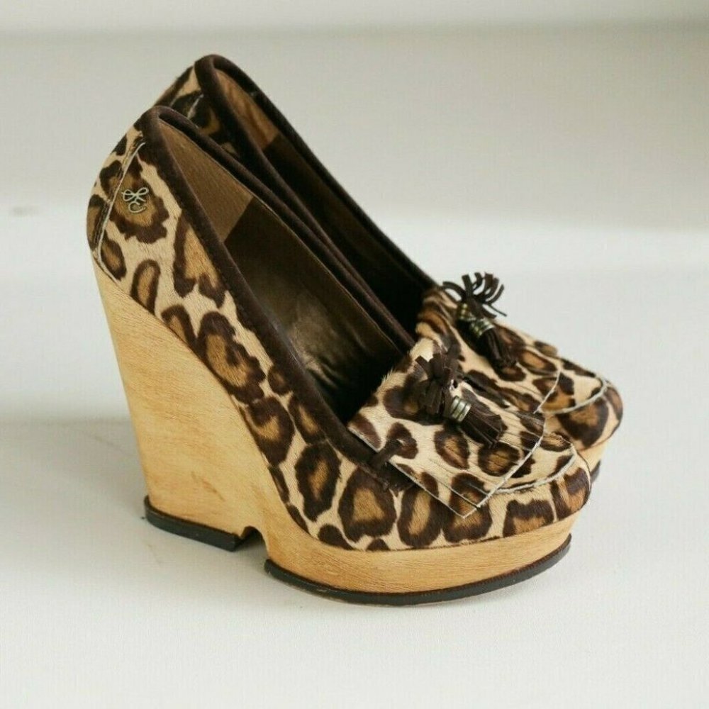 Sam Edelman Animal Print Cow Skin Real Wood Wedge